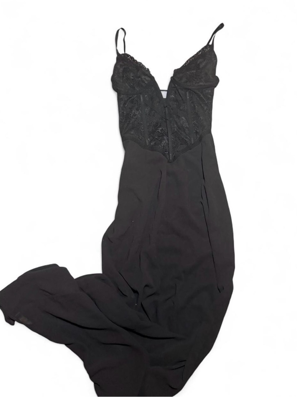 Black Lace Maxi Slip Dress with Delicate Bodice